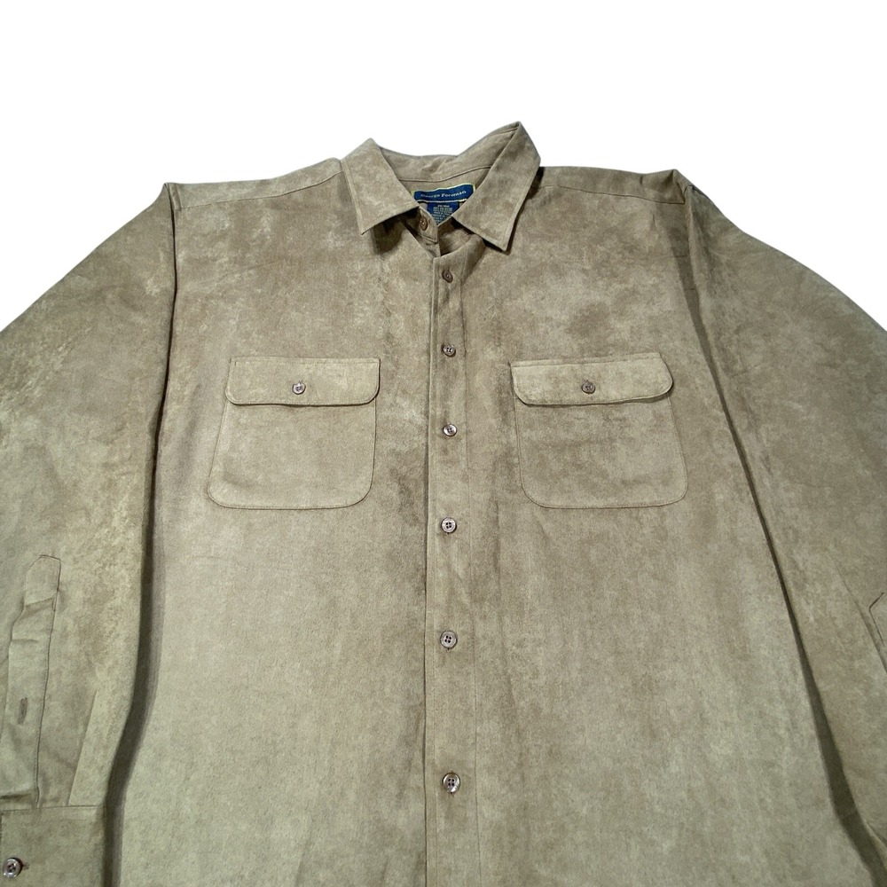 George‎ Foreman Shirt Mens 3X Big Brown Suede Button Down Relaxed Casual
